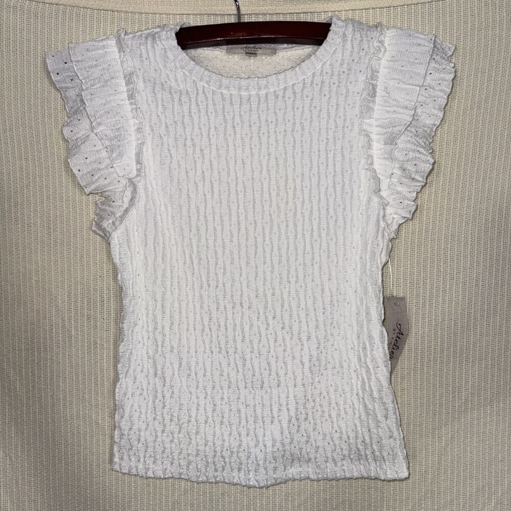 Atelier by Kirious Eyelet Ruffle Tier Women Top White Sz Med Stretchy Coquette